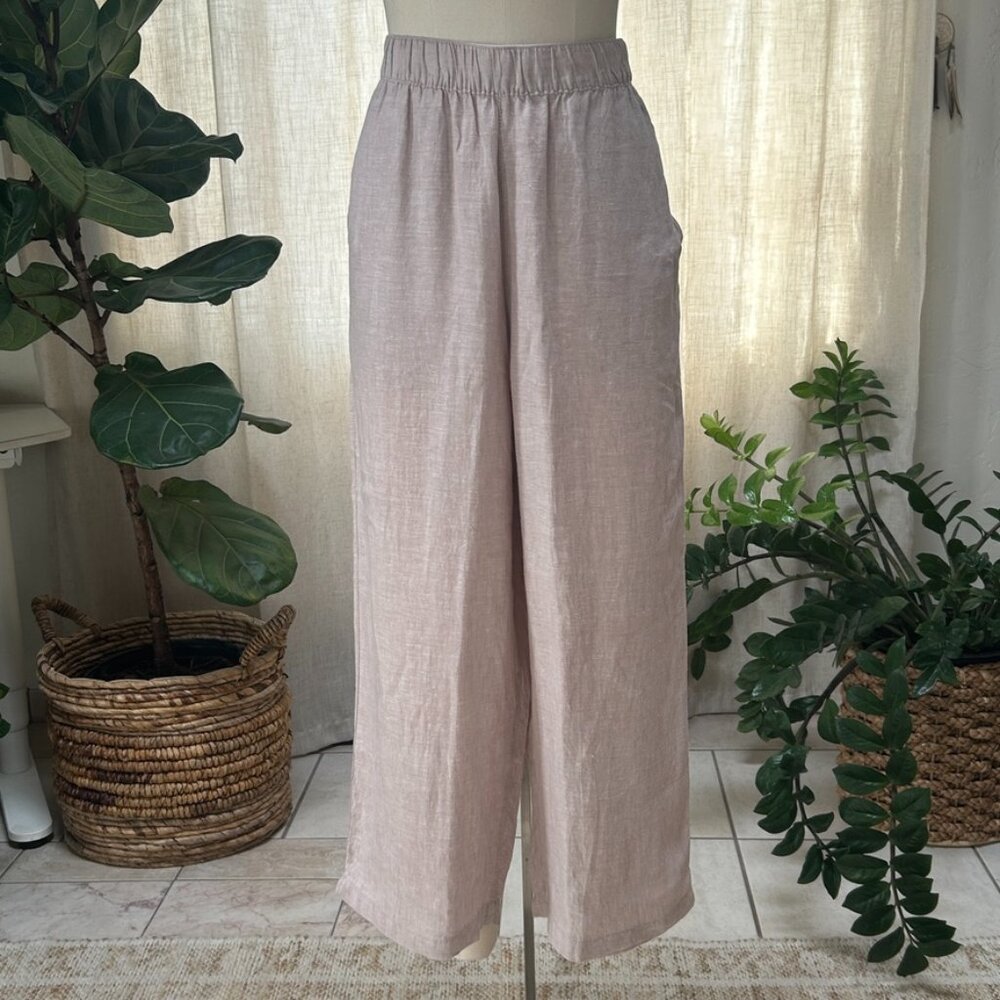 Coastal Grandmother 100 Linen Wide Leg Pants Relaxed Resort Minimal women XL